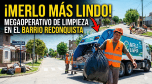 Operativo municipal de limpieza, recolección de escombros y saneamiento en las calles del Barrio Reconquista de Merlo.