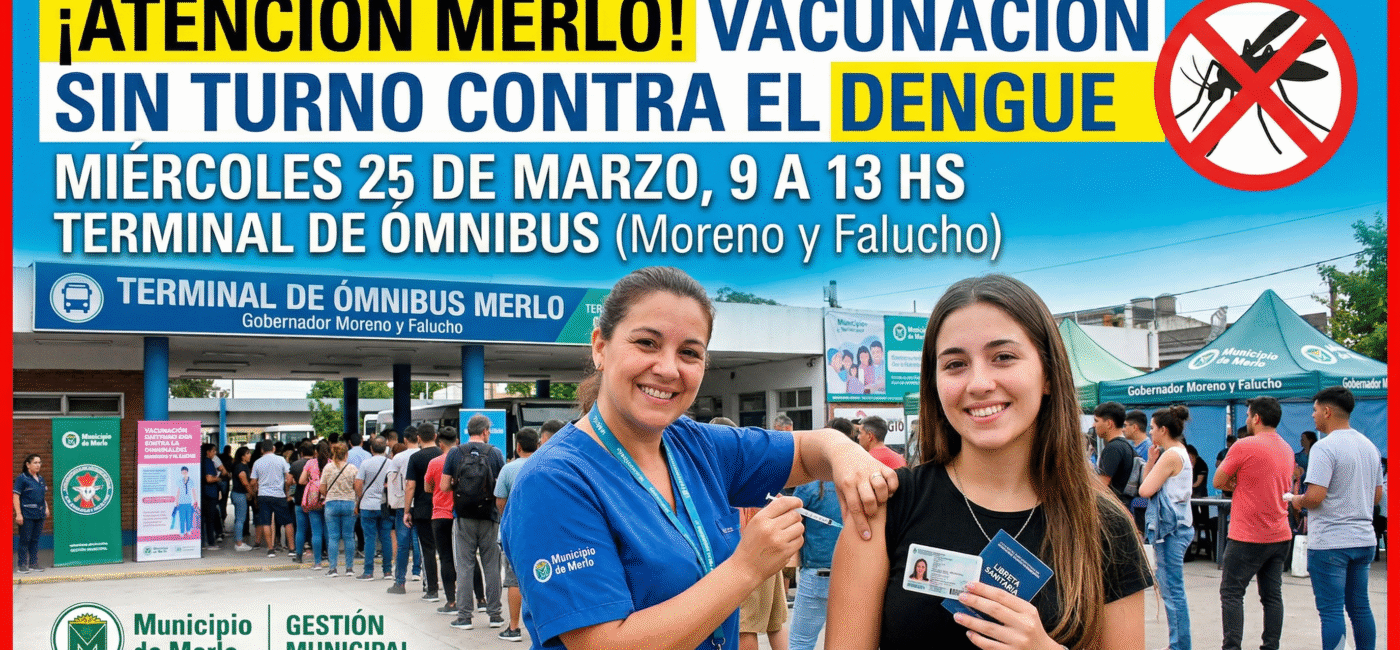 Operativo masivo de vacunación gratuita y sin turno contra el Dengue en la Terminal de Ómnibus del Municipio de Merlo