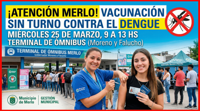 Operativo masivo de vacunación gratuita y sin turno contra el Dengue en la Terminal de Ómnibus del Municipio de Merlo
