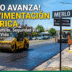 Obras de repavimentación en Merlo: maquinaria asfaltando la intersección de Avenida Perón y Esteban Echeverría para mejorar el tránsito y la seguridad vial de los vecinos.
