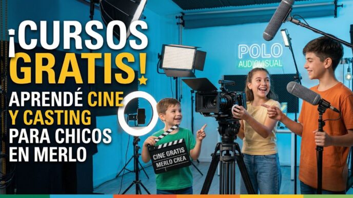Niños y adolescentes de Merlo aprendiendo a filmar en los nuevos cursos gratuitos de cine y casting del Polo Audiovisual.