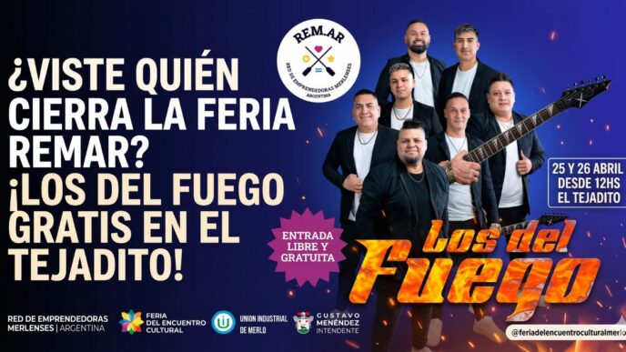 Feria REMAR Merlo: show en vivo y gratuito de Los del Fuego en El Tejadito este fin de semana