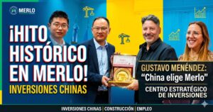 El Intendente de Merlo, Gustavo Menéndez, y la Diputada Roxana Monzón junto a empresarios chinos anunciando inversiones estratégicas para el desarrollo local.