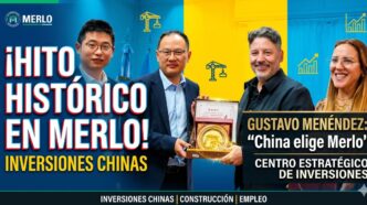 El Intendente de Merlo, Gustavo Menéndez, y la Diputada Roxana Monzón junto a empresarios chinos anunciando inversiones estratégicas para el desarrollo local.