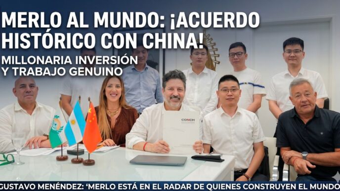 Intendente Gustavo Menéndez firma acuerdo histórico con empresa china Conch SA para mega inversión y empleo en Merlo