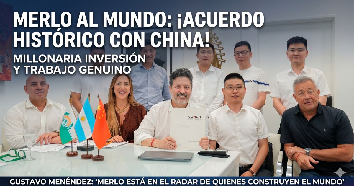 Intendente Gustavo Menéndez firma acuerdo histórico con empresa china Conch SA para mega inversión y empleo en Merlo