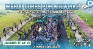 Multitud de vecinos participando en la carrera solidaria Merlo Corre por Malvinas 2026 en el Parque de la Unidad Nacional