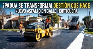 Máquinas municipales trabajando en las nuevas obras de pavimentación en la calle Hortiguera, San Antonio de Padua, Merlo.