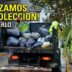 Recolección de residuos en Merlo: Camiones y trabajadores municipales en pleno operativo especial de limpieza durante las lluvias para evitar calles anegadas.