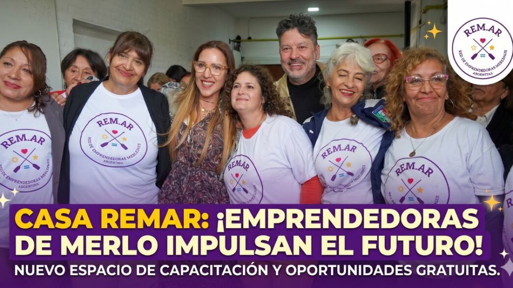 Inauguración de Casa REMAR en Merlo: El Intendente Gustavo Menéndez y Roxana Monzón junto a emprendedoras locales impulsando la economía social.