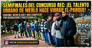 Concurso REC Merlo: Jóvenes raperos y artistas de hip hop en las semifinales de Parque San Martín.