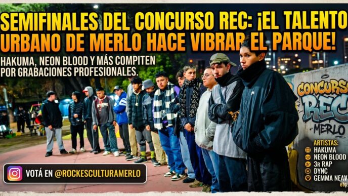 Concurso REC Merlo: Jóvenes raperos y artistas de hip hop en las semifinales de Parque San Martín.