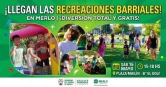 Niños disfrutando de las Recreaciones Barriales en Merlo: juegos y merienda gratis en Plaza Mailín