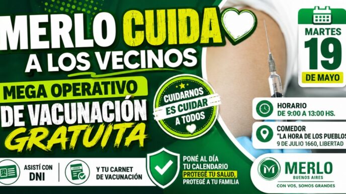 Operativo de vacunación gratuita en Merlo Libertad para vecinos.