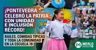 Acto multitudinario del 25 de Mayo en Merlo: celebración patria, inclusión y unidad en la Escuela 78 de Pontevedra junto a Gustavo Menéndez.