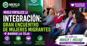 Vecinas de Merlo y la comunidad paraguaya sonriendo y participando activamente en el emotivo taller de integración organizado por el Municipio en Barrio La Teja.