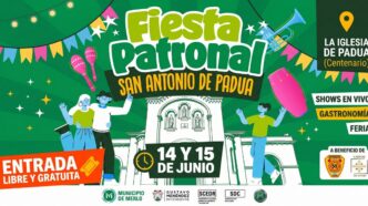 Cartel oficial de la Fiesta Patronal San Antonio de Padua 2026 en Merlo, con shows y entrada gratuita