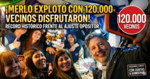 El intendente Gustavo Menéndez se saca una selfie con una multitud de vecinos sonrientes en la exitosa e histórica Fiesta de Padua en Merlo.