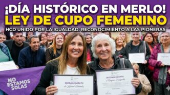 Mujeres pioneras de la Ley de Cupo Femenino junto a Karina Menéndez en el HCD de Merlo durante la histórica jornada de reconocimiento.