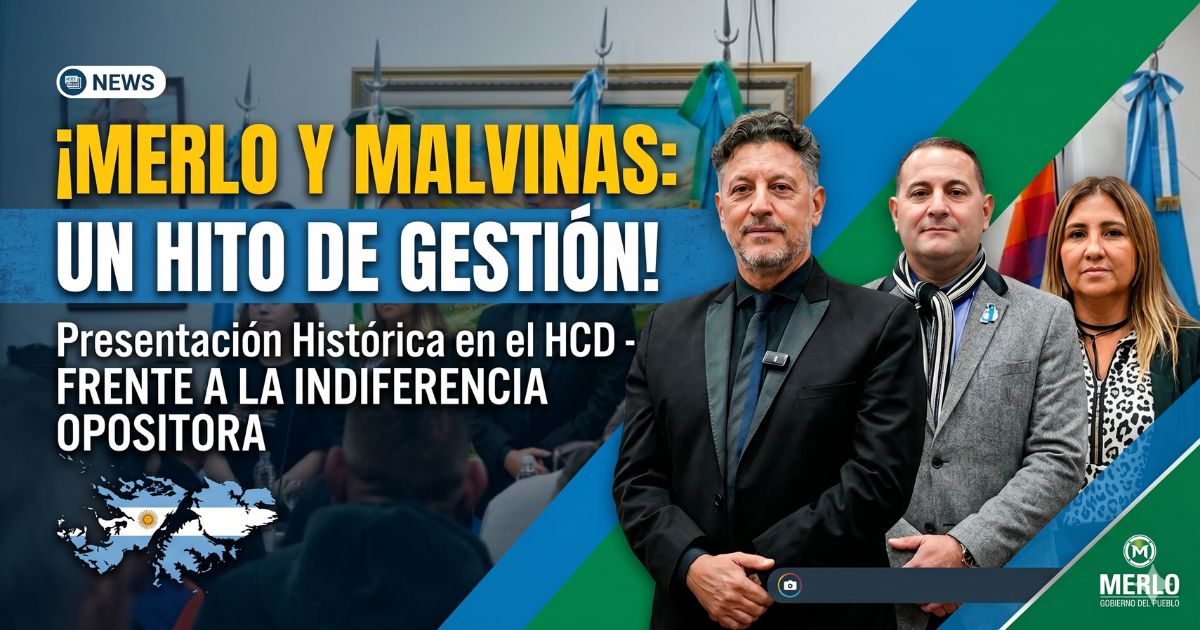 Intendente Gustavo Menéndez junto a autoridades en la histórica presentación de un libro sobre Malvinas en Merlo. Una demostración de soberanía y gestión peronista frente al olvido de la oposición.